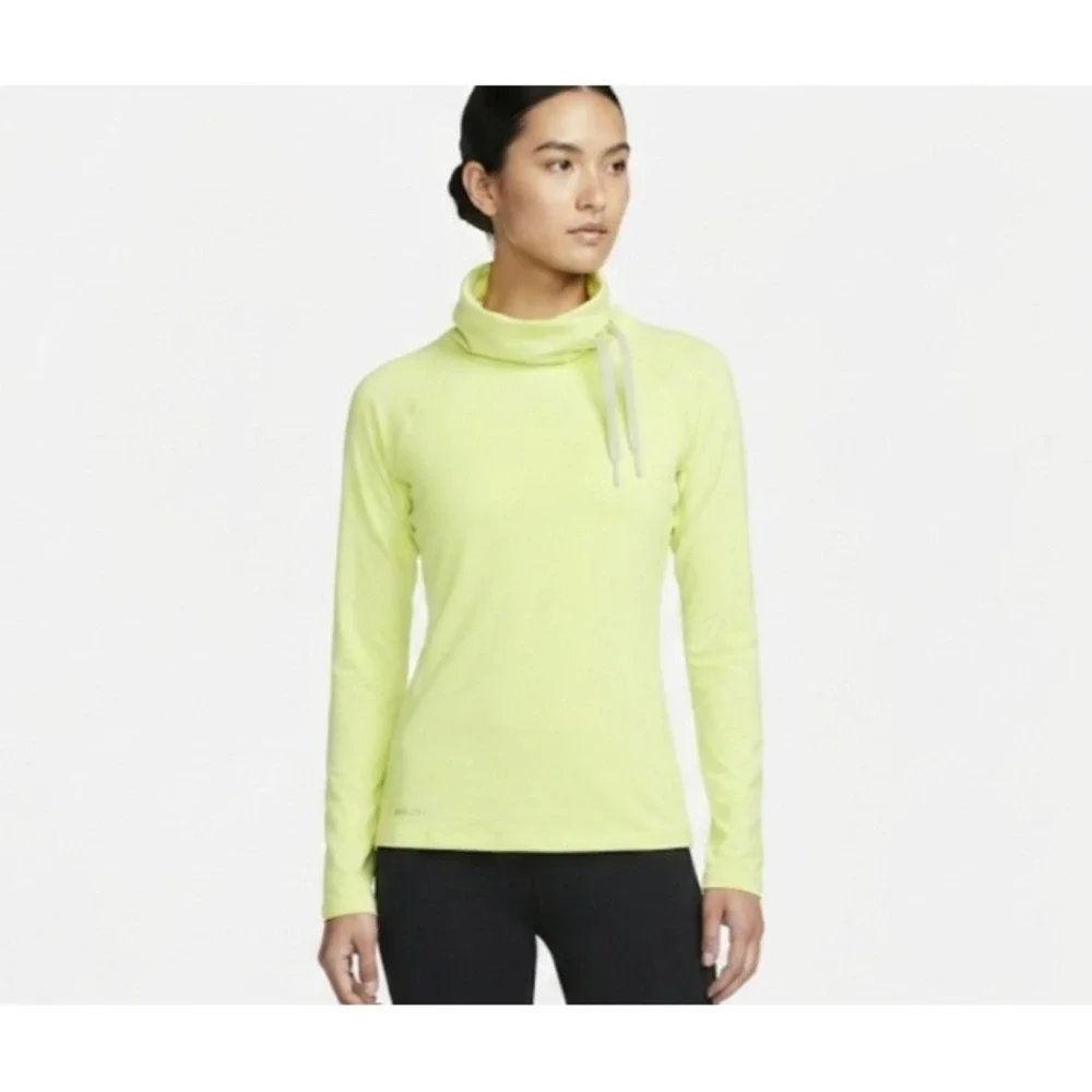 Nike Pro Dri-FIT Cowl Neck Long Sleeve Training Top Neon Lime Yellow 485381-333
